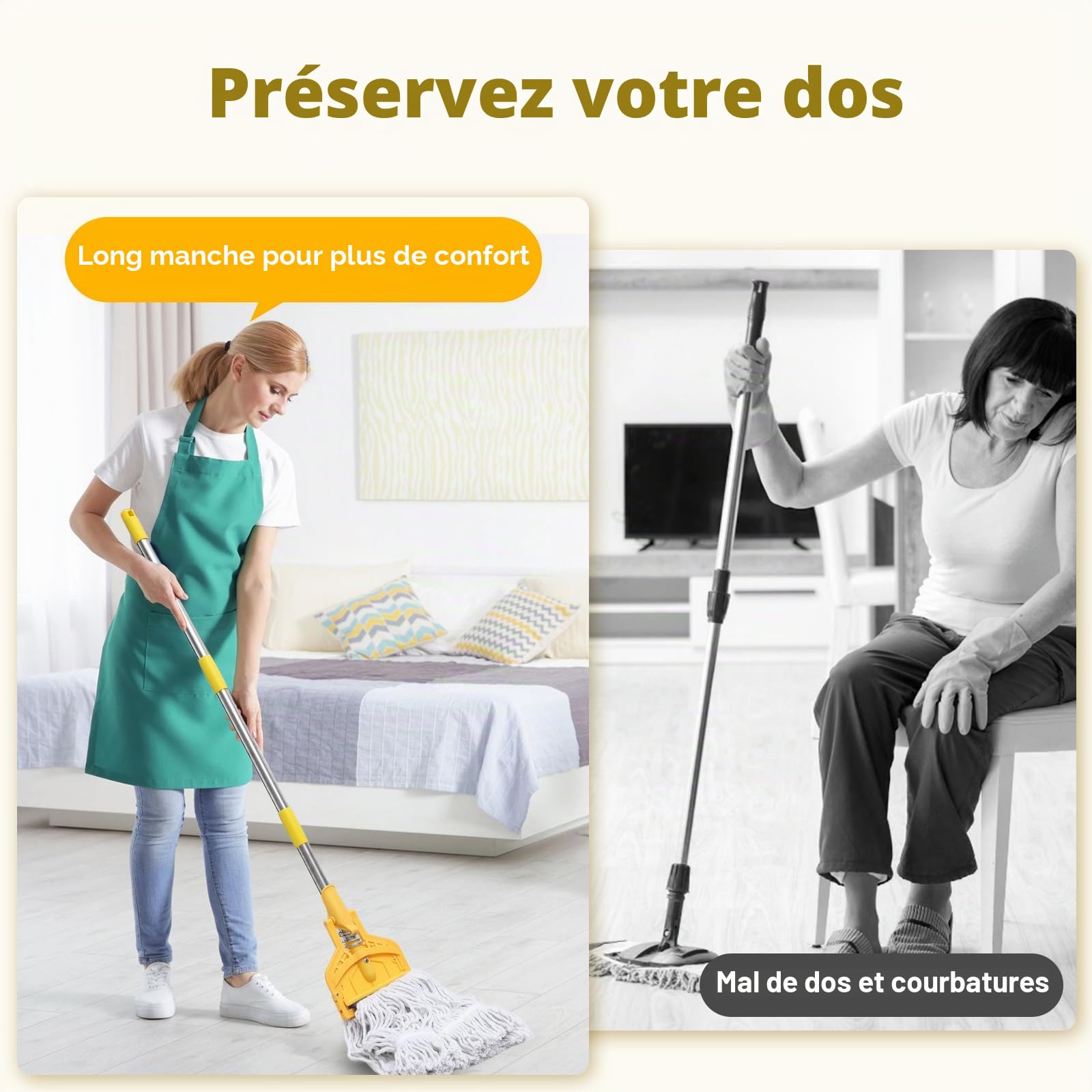 Balai à Franges Industriel Commercial avec poignée de 154,9 cm, serpillère Robuste pour Nettoyage de Sol, Balai Humide avec Longue poignée réglable en Acier Inoxydable pour la Maison, Le Garage, Le