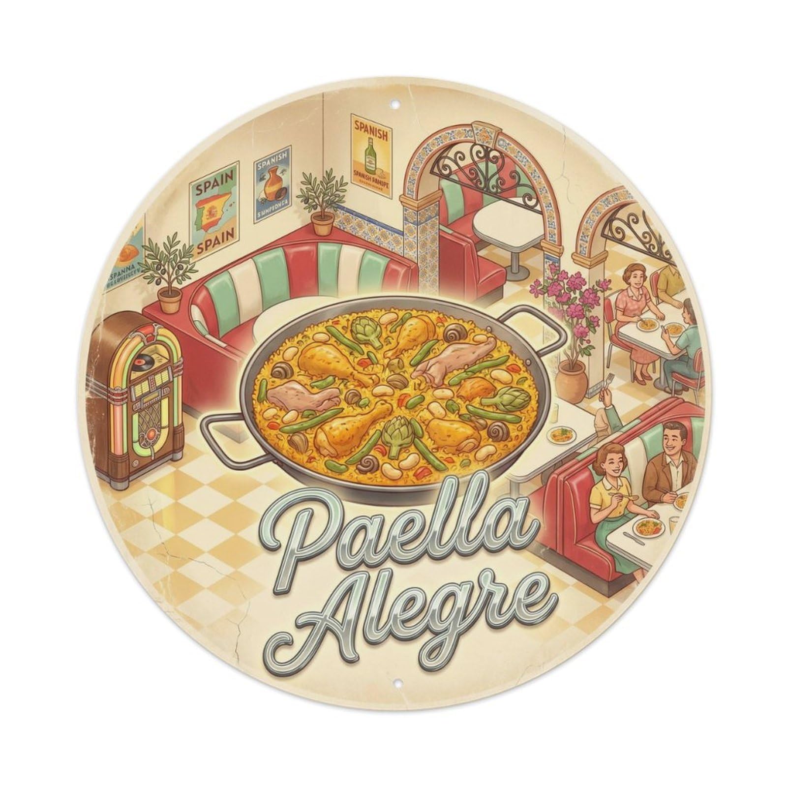 Paella Farm Fresh 1950s Diner Spanish Cuisine Metal Tin Sign