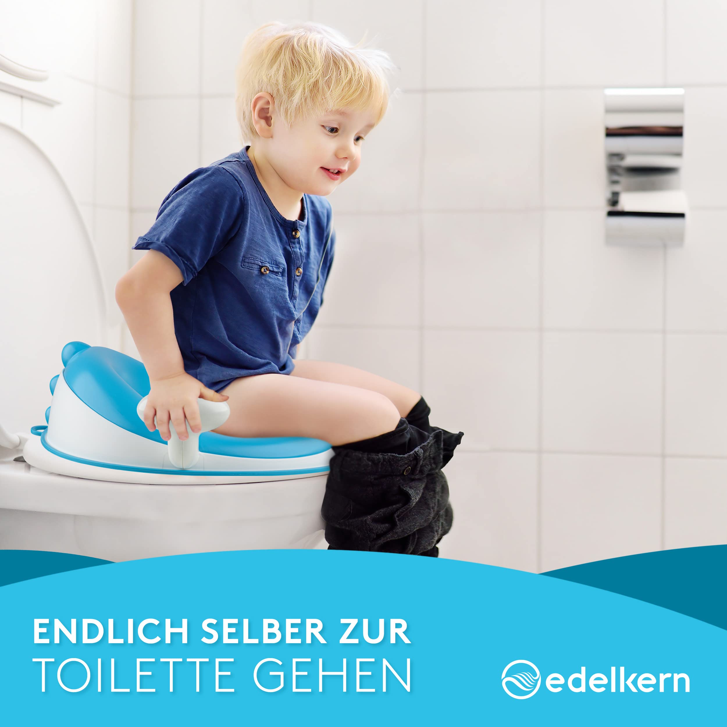 Edelkern Deska sedesowa dla dzieci – ergonomiczna deska sedesowa dla dzieci [do 50 kg] – uniwersalna nakładka toaletowa dla dzieci z uchwytami – bezpieczna deska sedesowa dla dzieci z ochroną przed