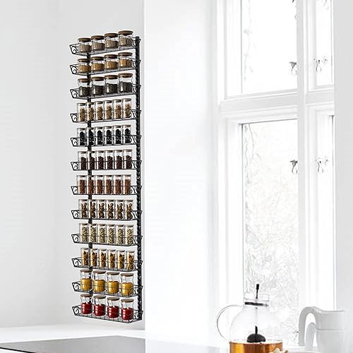Miniatura 5 de SWOMMOLY Organizador ajustable de pared para especias, 12 niveles de doble uso (multiuso), estante de especias colgante para puerta de armario de