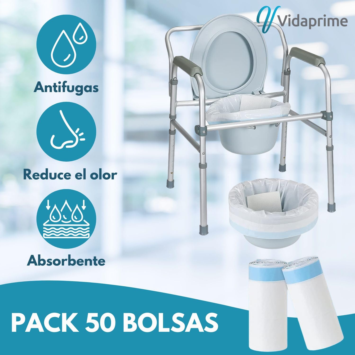 PACK x50 Toiletteneinlagen - DESCHBARE TOILETTENBEUTEL - Hygienische WC-Beutel - Einweg Orinal-Beutel mit SAUGFÄHIGEN Polstern, 50 STÜCK. Ideal für Toiletteneinlagen für Toilettenstuhl