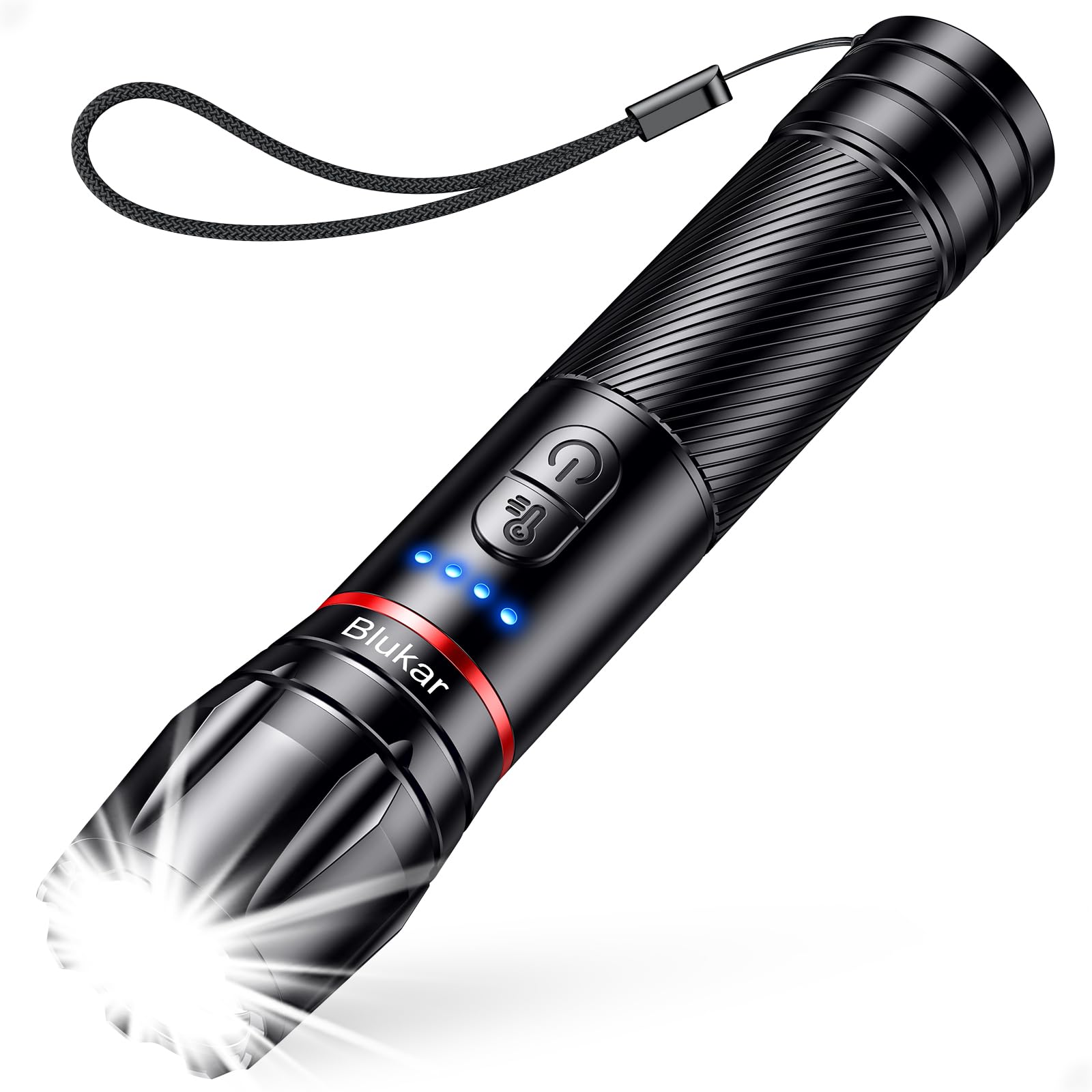 Blukar Torcia LED Ricaricabile, Torcia Potente con 2 Temperature di Colore | 10 Modalità, Zoomabile, Funzione di Memoria, Impermeabile Flashlight per Attività all'Aperto/Emergenza