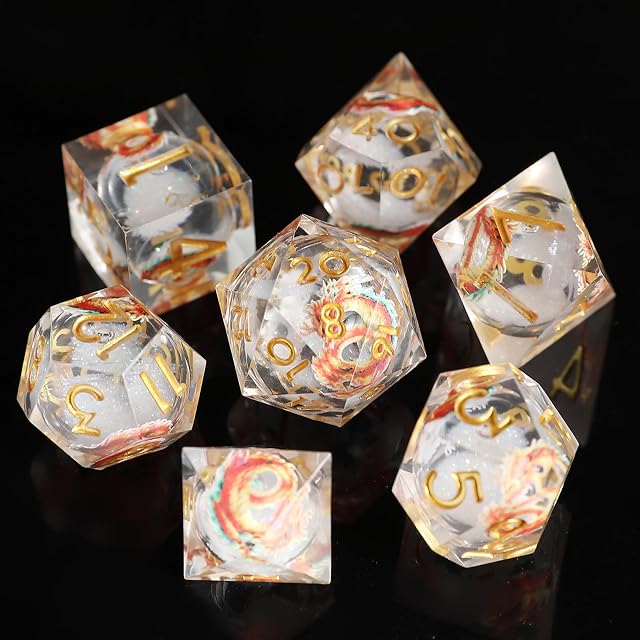 Foto 4 de 6 de Dadi Set D&D Detalle 7 Piezas Arena Movediza Dados de Juego Resina DnD Dice Bordes Afilados Lanza Dados…