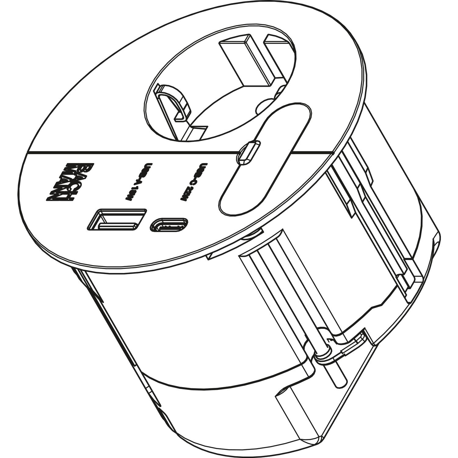 BACHMANN Presa da incasso LOOP IN CHARGE 1 presa 1 presa USB A/C 22 W con passacavo 2 m cavo di alimentazione per ufficio, sala riunioni e spazio abitativo in nero 938.201