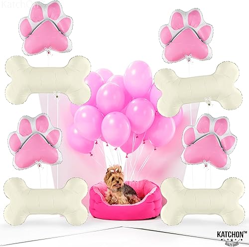 Miniatura 10 de KatchOn, Globos de Mylar de hueso de perro negro, 29 pulgadas, paquete de 8 unidades, juego de globos en forma de pata y hueso de perro,
