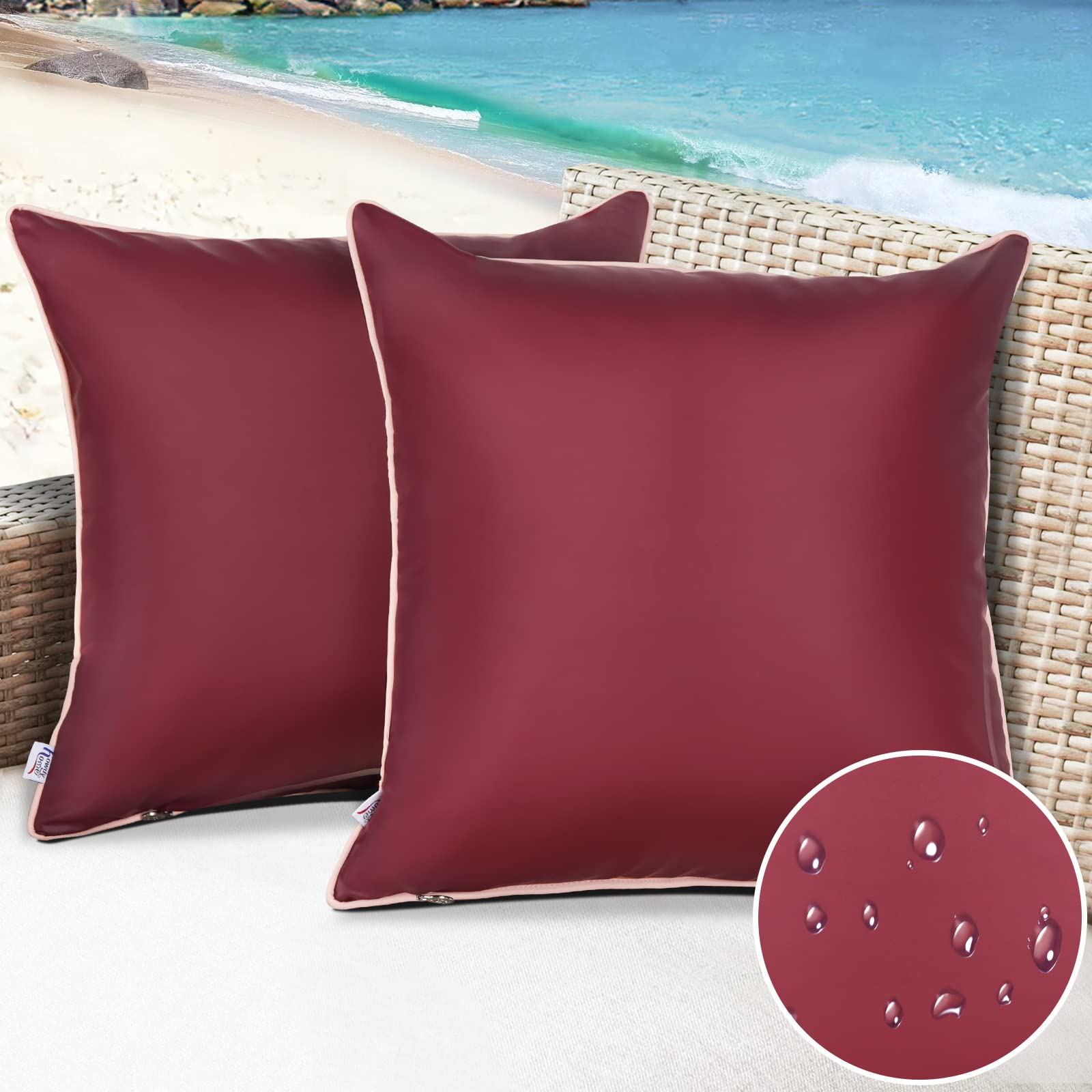2x Outdoor-Kissenbezüge Aus Silikonleder – 45,7x45,7 Cm, Wasserdicht & Farbecht – Für Garten, Balkon, Camping