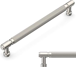 Amerdeco 10 Pack Brushed Satin Nickel knurled Cabinet Pulls 7.5 Inch(192mm) Hole Center Drawer Pulls Cabinet Hardware Kitchen Cabinet Handles for Bathroom AM032