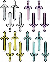 16-Pack Inflatable Swords Kids Party Favors - Assorted Colors Yellow Blue Purple White + Pump - Safe Durable Toy Weapons