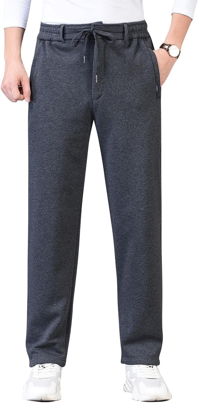 ZGZZ7 Men's Winter Loose Fleece Lined Sweatpants Zipper Fly Workout Jogger Pants