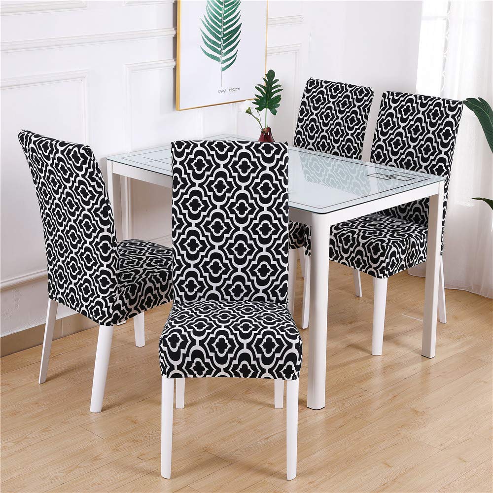 Chickwin Dining Chairs Covers Stretch Spandex Chair Slipcovers Protector 1/4/ 6/ 10pcs Removable Washable Elastic Seat Covers for Dining Room Wedding Banquet Hotel and Party (Black pattern,6pcs)