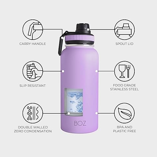 Miniatura 4 de BOZ Botella de agua de acero inoxidable  Botella de agua aislada al vacío de 32 onzas  Botella de agua deportiva sin BPA de boca ancha para gimnasio