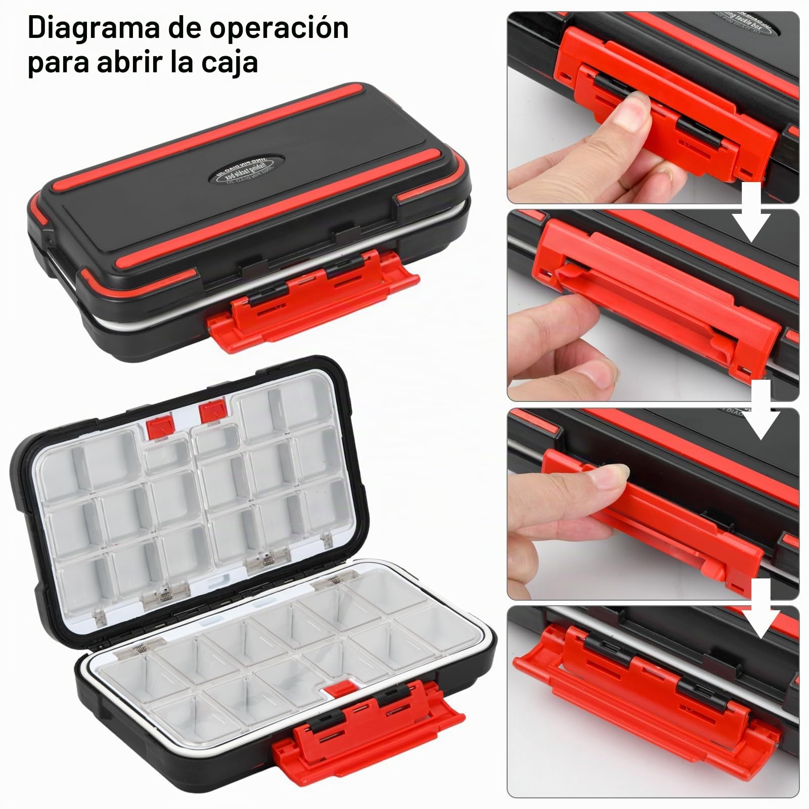 Caja para Aparejos Pesca Caja Organizadora para Equipo de Pesca con 30 Compartimento Transparente Estuche Portátil para Equipamiento de Pesca Caja para Accesorios de Pesca(negro)
