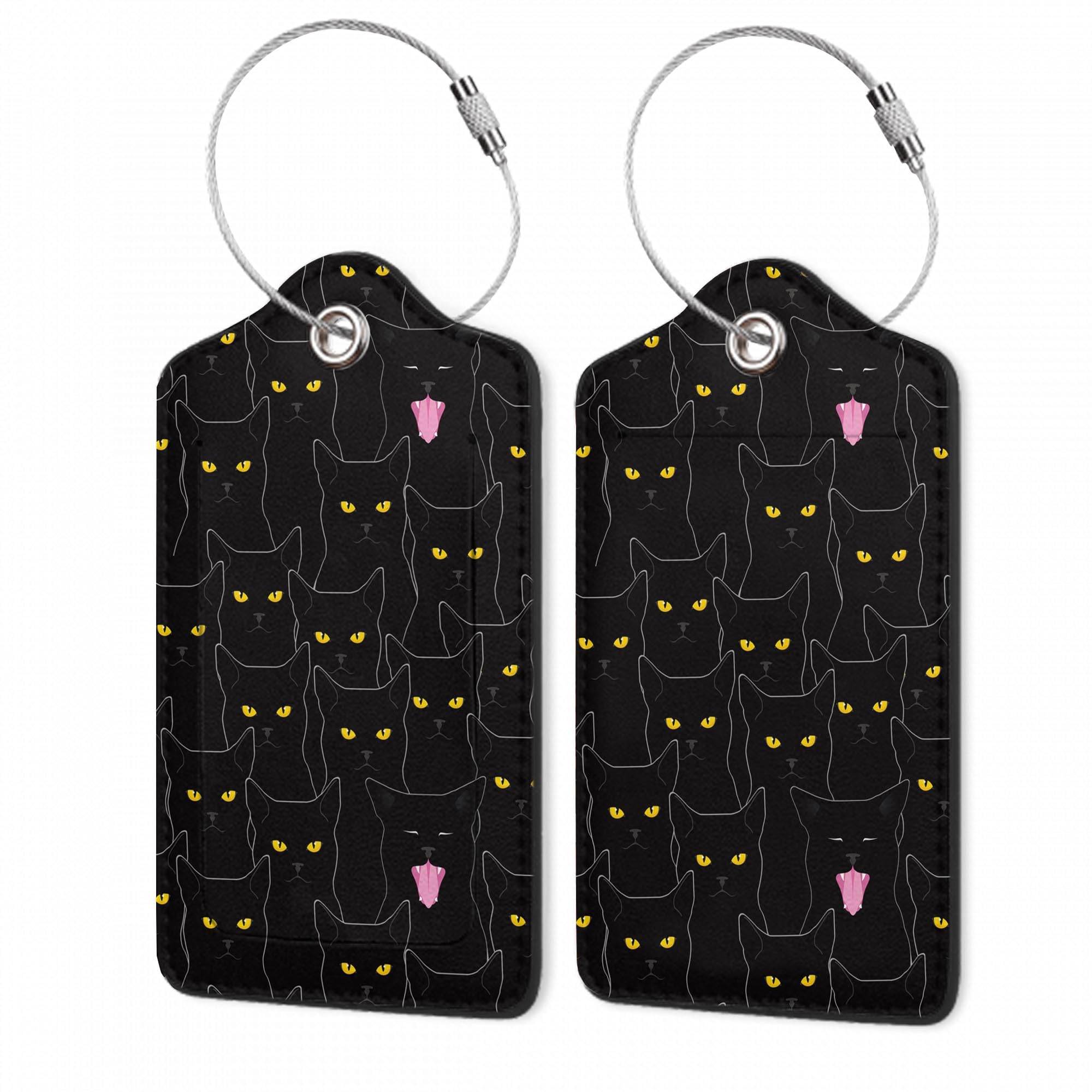 2Pcs Luggage Tag for Suitcase Black Cat Cute Suitcase Tag with Privacy Flap & Name ID Label & Metal Loop,Travel Bag Luggage Tags for Women