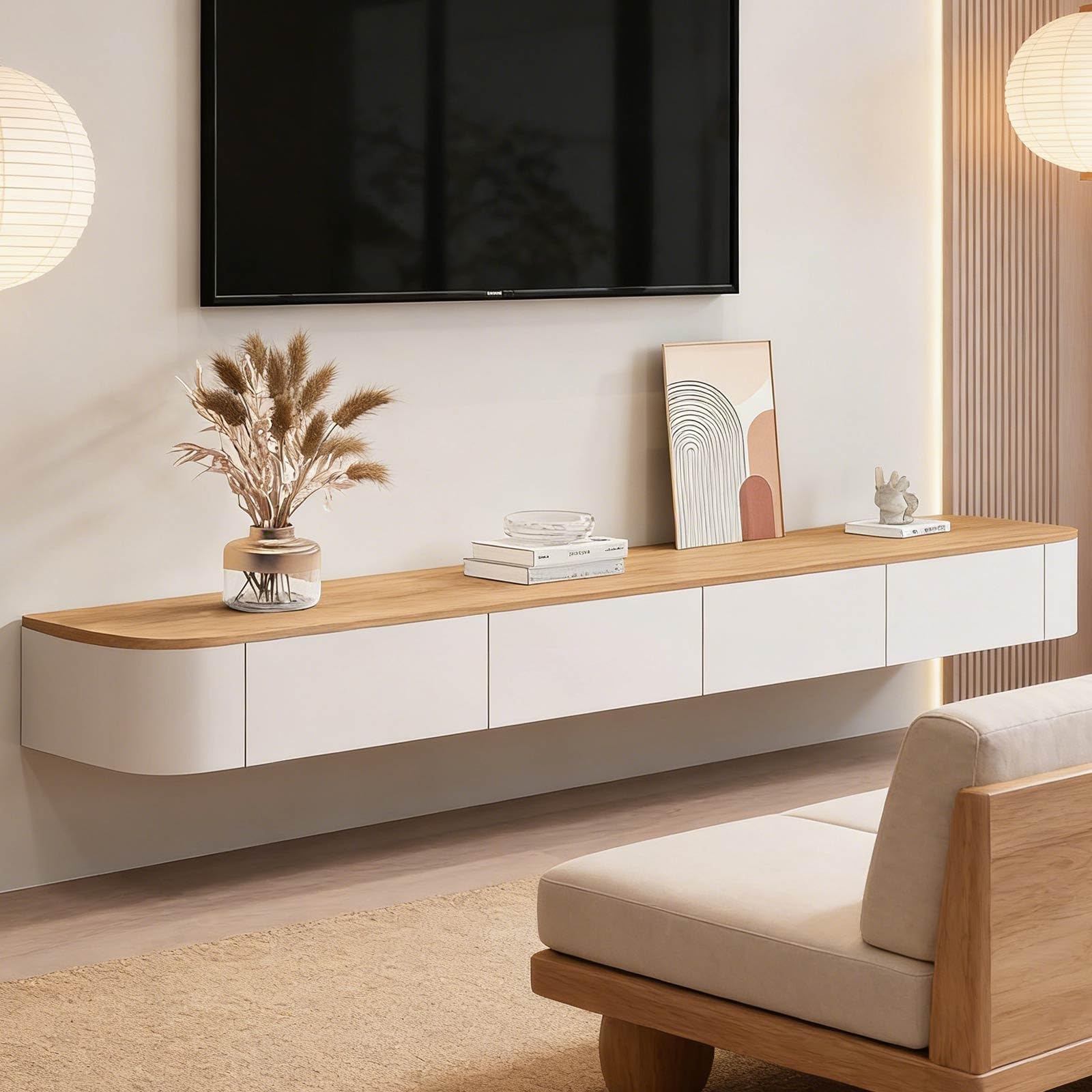 Meuble TV mural flottant en bois pour salon et chambre moderne