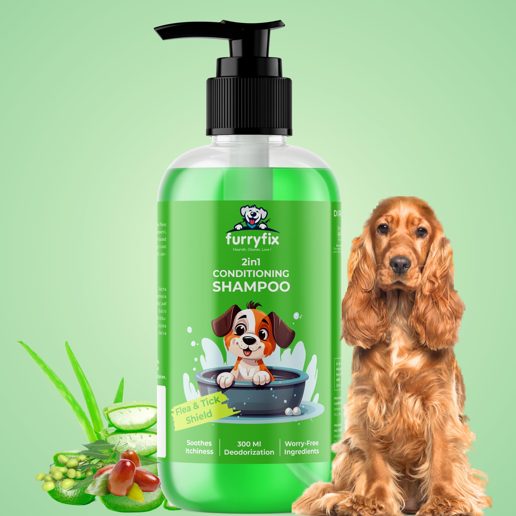 Anti Ticks and Fleas 2 in 1 Conditioning Shampoo for Dogs and Cats, 300ml, Anti-Fungal, Antibacterial, Antiseptic, pH Balanced & Cruelty Free Pet Shampoo for All Types of Cats and Dogs
