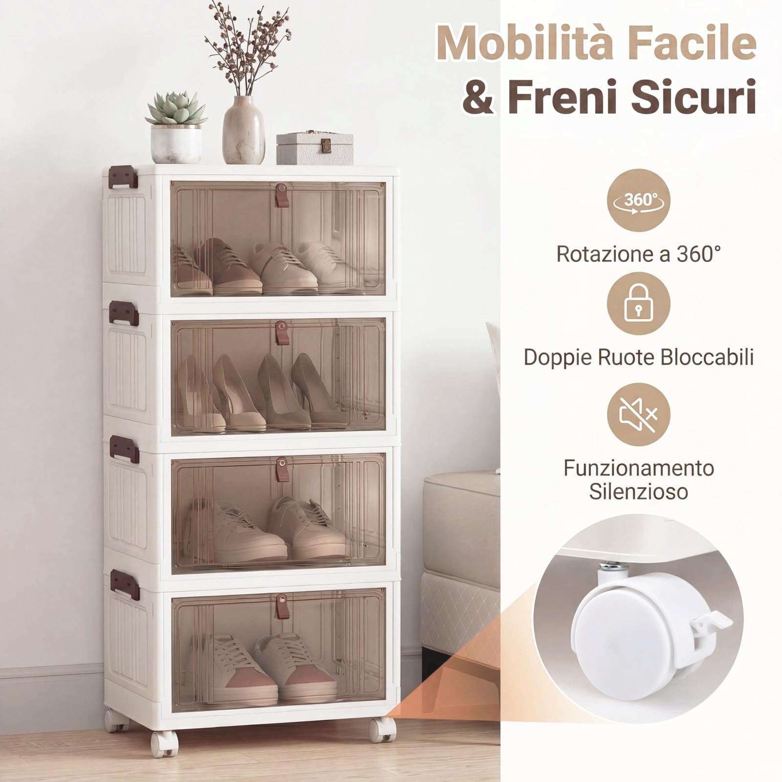 RELAX4LIFE Scatole Plastica con Coperchio e Ruote 23L*4 Pieghevoli