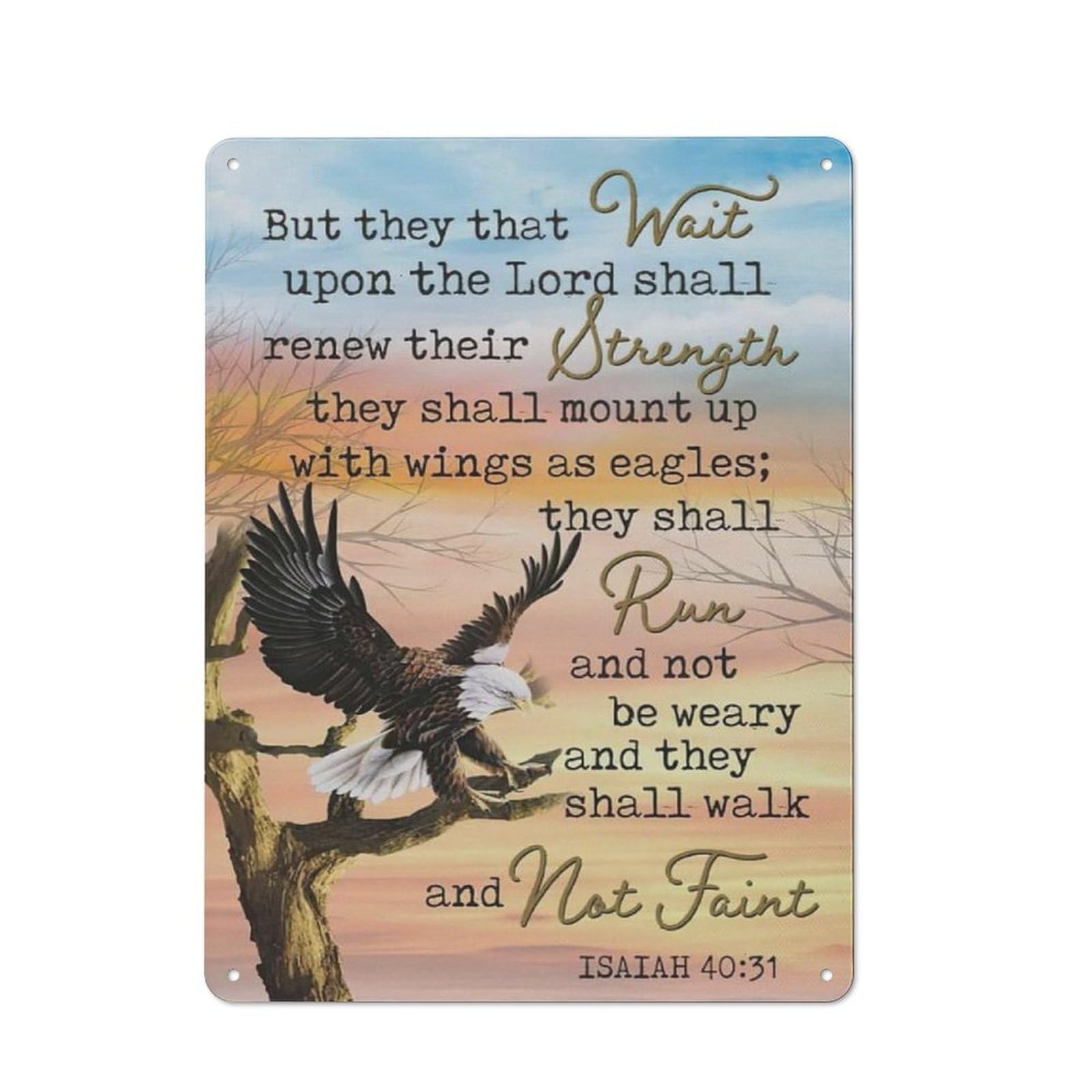 ACDOET Rustic Metal Tin Sign Christian Wall Decor Poster They That Wait Upon The Lord Isaiah Poster Wall Art For Home Living Room Bedroom Office Decor 12x16 Inch