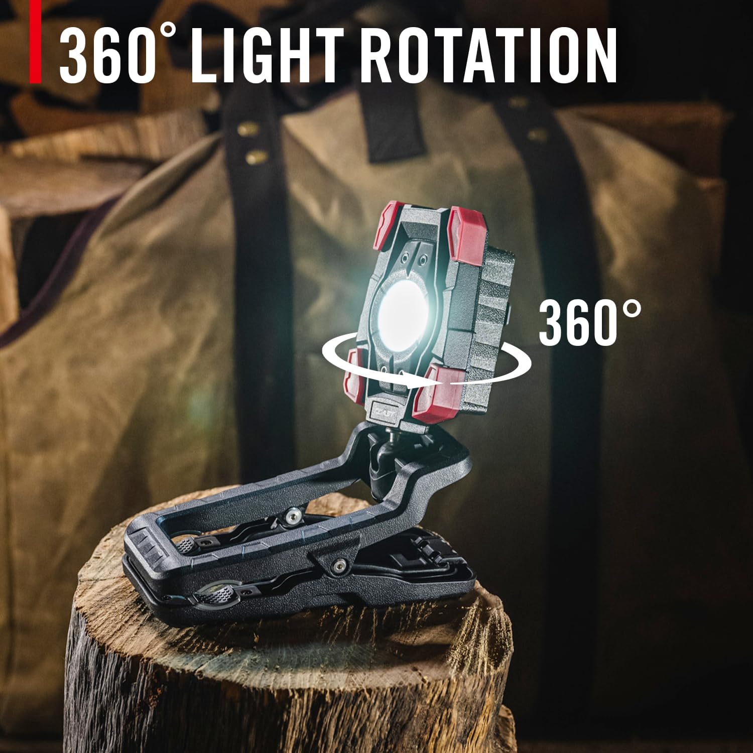 Coast CL10R 1000 Lumen Rechargeable Dual Power Rotating LED Magnetic Clamp Light, Black/Red