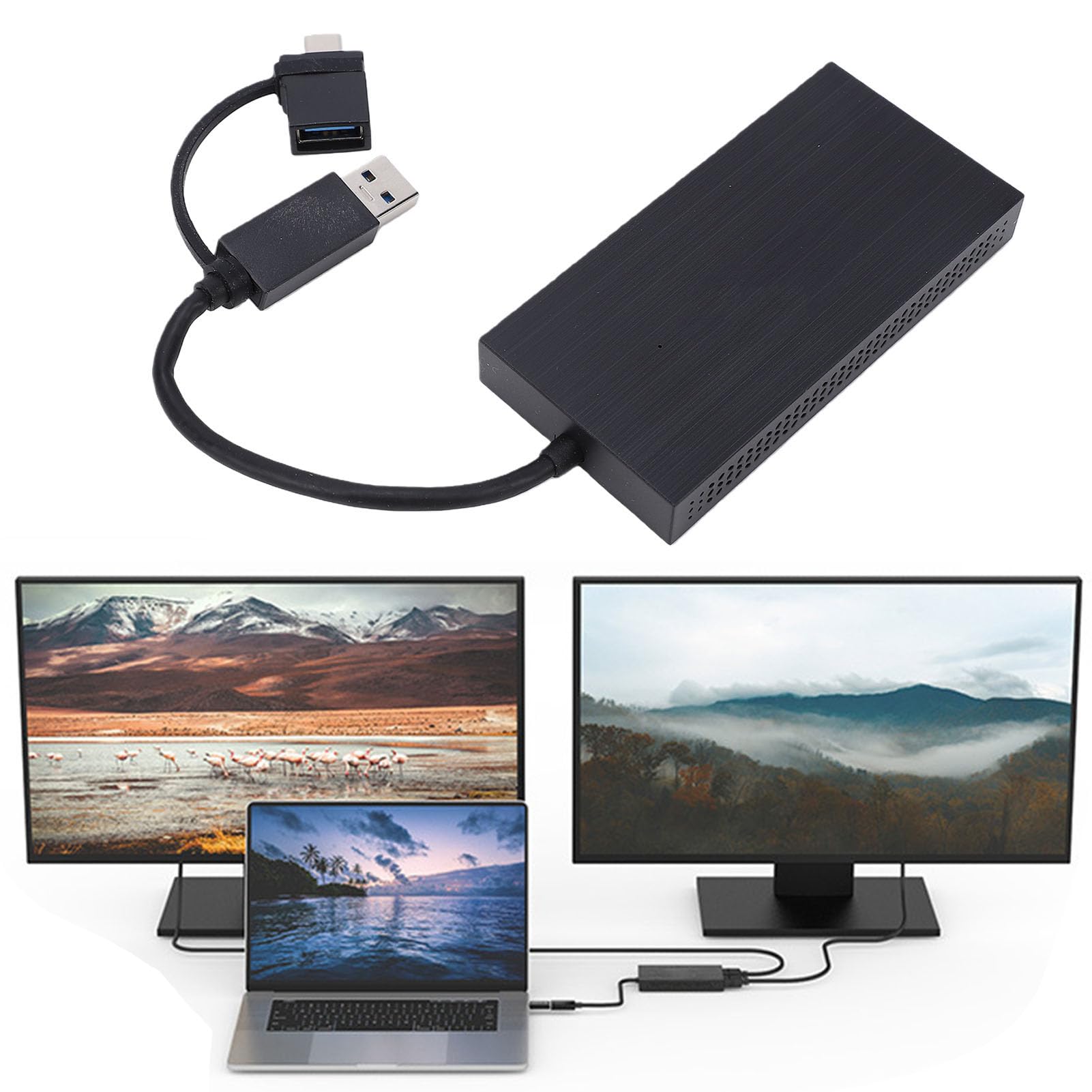 Rozdzielacz USB 3.0 lub USB C na Podwójny HDMI, Adapter Wyjściowy 2 w 1 na HDMI, Rozszerzony Wyświetlacz 4K/2K, Adapter Graficzny do Wielu Monitorów