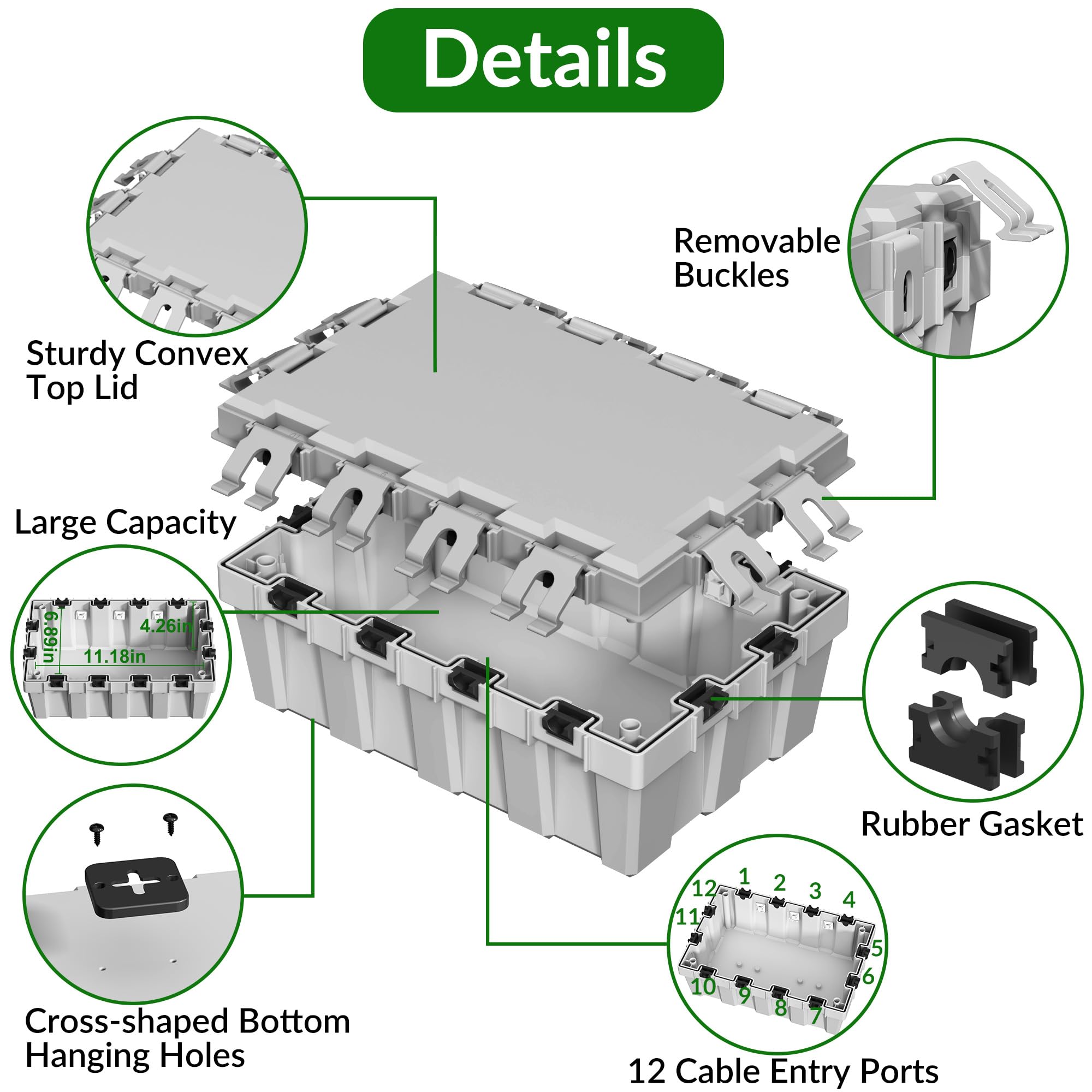 Elektrische Box für den Außenbereich, IP54, wasserdicht, große Verlängerungskabelabdeckung, 12 Eingänge (33 x 22,20 x 11,53 cm), Kabelstecker-Schutz, Sicherheitsbox für Steckdosenleiste