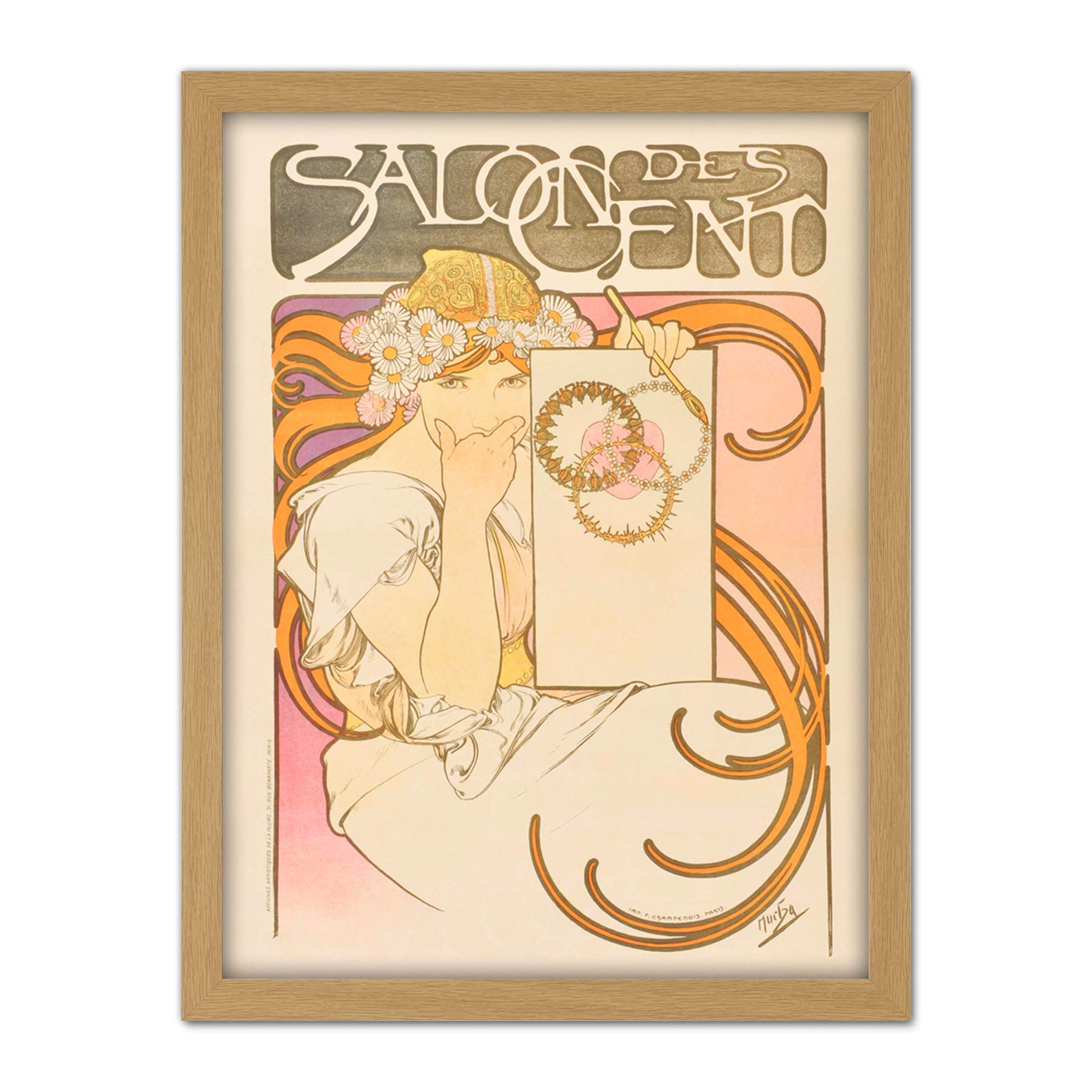 Artery8 Mucha Salon Des Cent Nouveau Advert Artwork Framed Wall Art Print 18X24 Inch