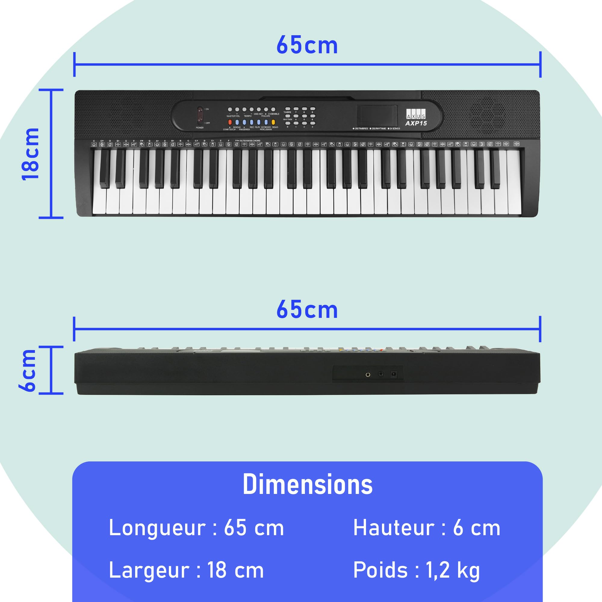 Axus AXP15 Clavier portable 54 touches, synthétiseur à mini touches avec porte-partitions, alimentation secteur et microphone