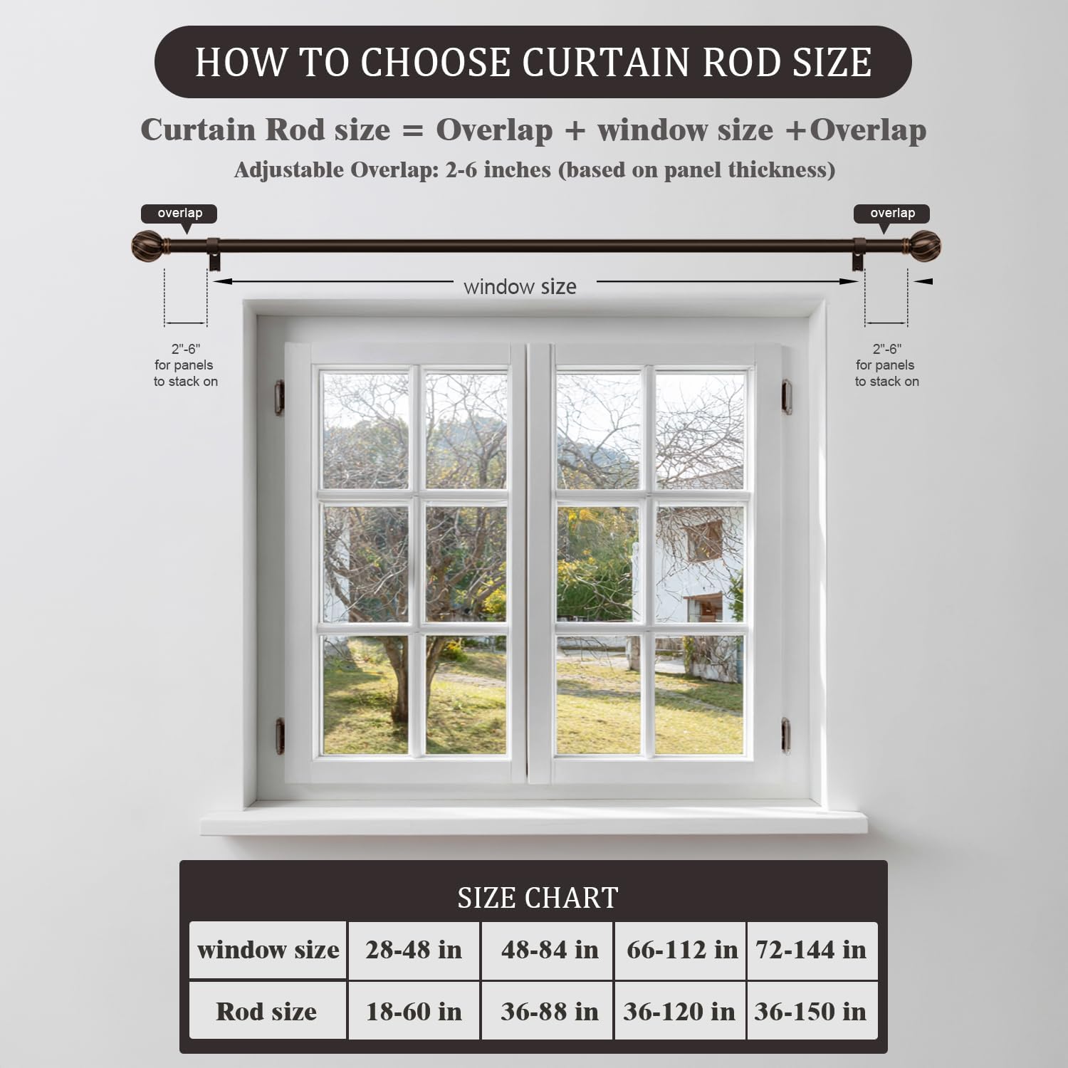 Oneach Brown Curtain Rods for Windows 72 to 144 Inch, 7/8" Adjustable Heavy Duty Decorative Drapery Rods with Round Netted Texture Finials (Pack of 1, 36 to 150 Inch)