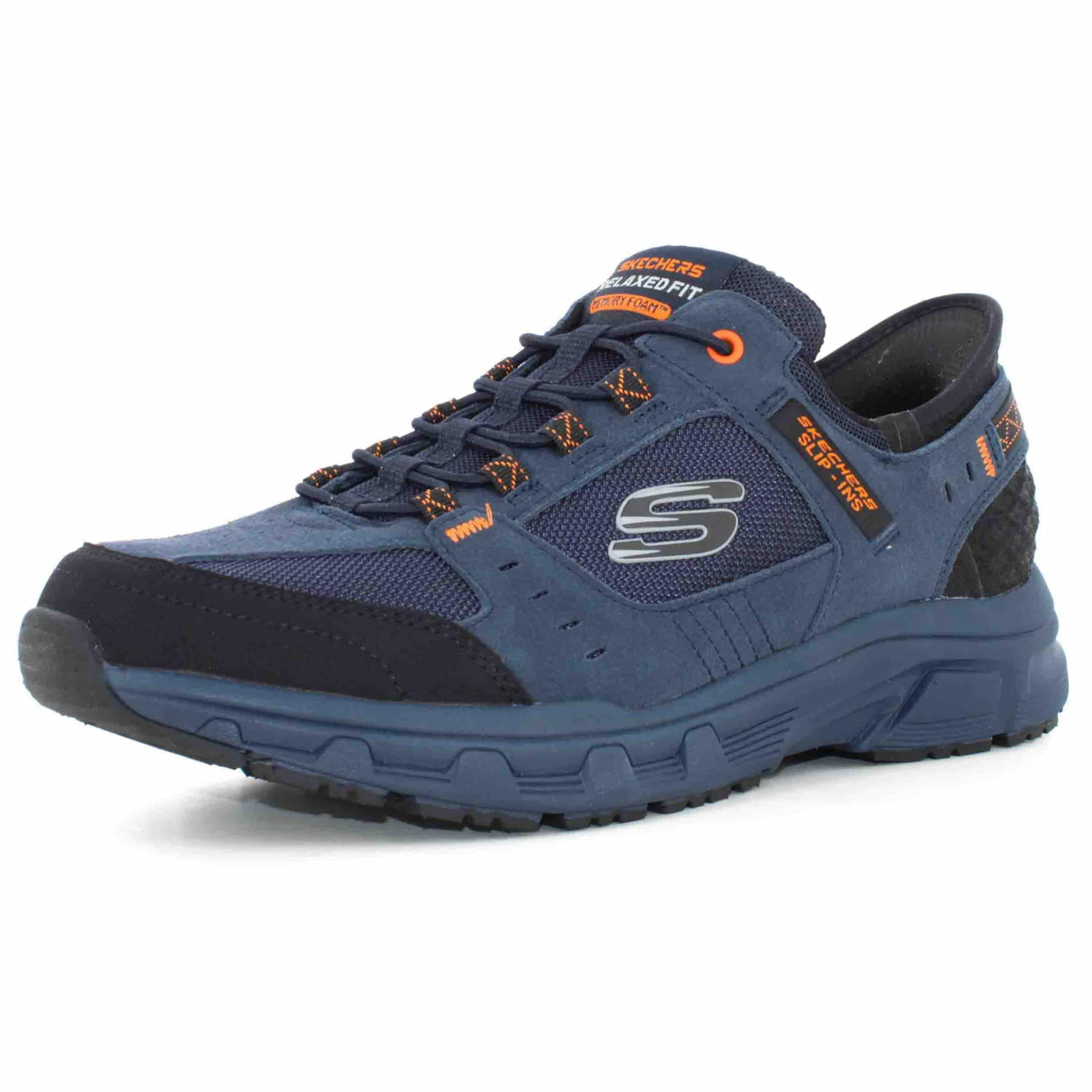 Skechers Men's Oak Canyon Consistent Winner Trekking Low Cut Shoes, Navy Leather/Textile/Orange Trim, 7 UK