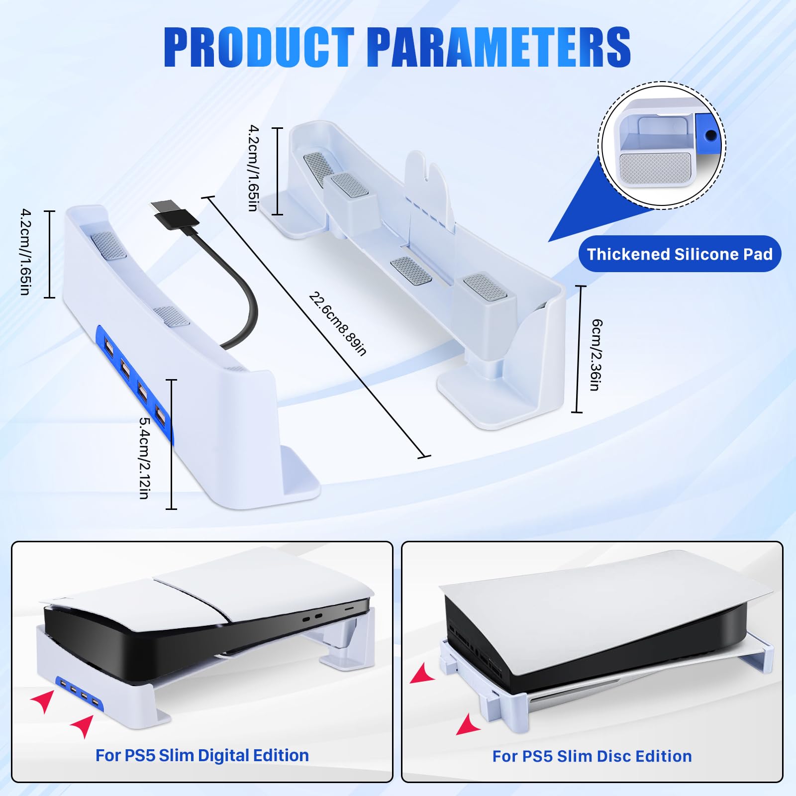 AXFEE Supporto per PS5 Slim, Supporto Orizzontale con 4 Porte USB e Pattini Antiscivolo, Accessori per Console