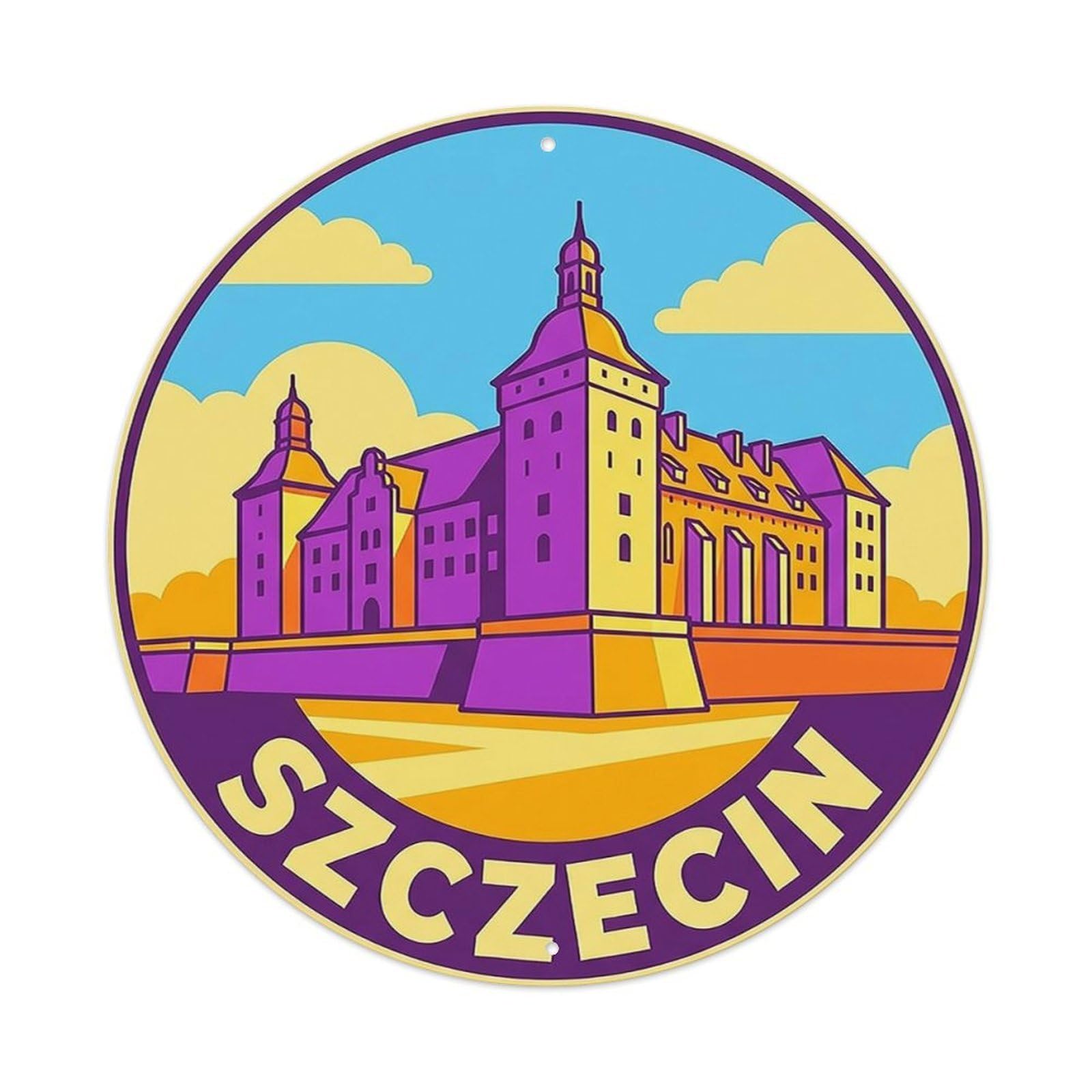 Retro Travel Poland Szczecin Vintage Metal Tin Sign Plaque Wall Decor for Cafe, Club Bar, Office, Garden Metal Poster 8x8Inch
