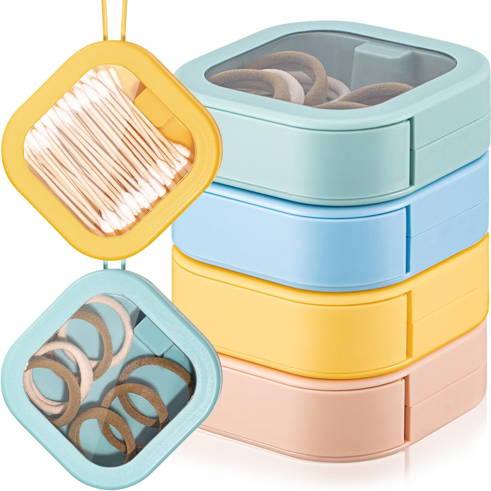 Kathfly Vibrant Colors Hair Tie & Accessory Storage Box, 4 Pack, 3.7 x 3.7 x 1.2 inches