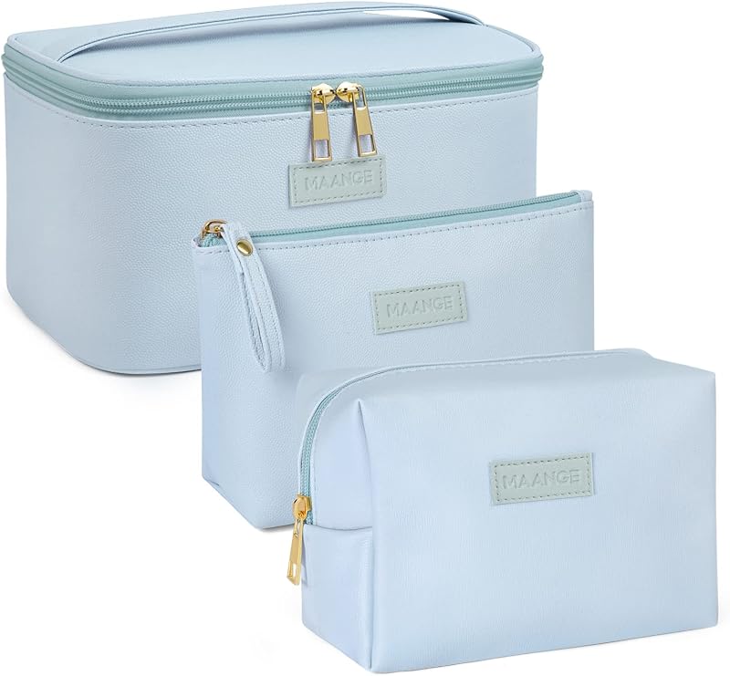 Necessaire de maquiagem MAANGE com 1 bolsa grande e 2 bolsas pequenas, conjunto com 3, azul