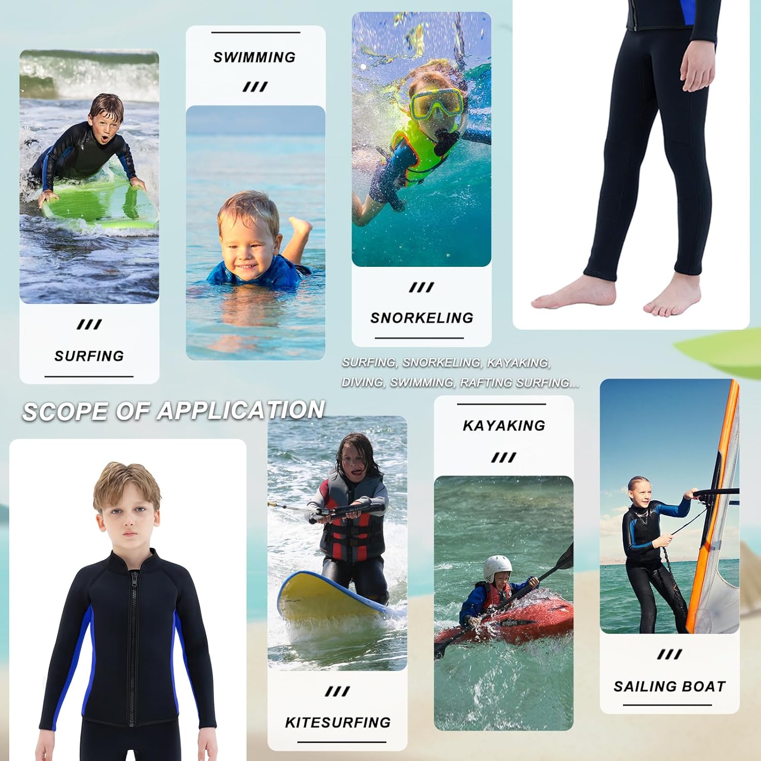 Kids Wetsuit Jacket & Pants, 3mm Neoprene Children's Wet Suit Top Shirt Boys Girls Toddler Youth for Swimming Surfing Dive Snorkeling Water Sports (Tops 6, Pants 6)