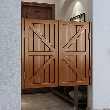 Coffee Color Solid Wood Side Hinged Door, Cafe Shutters Salon Side Hinged Door, Retro Living Room Butler Door Partition Door, Used For Bar Kitchen Stairs, Can Be Customized  Size W95cmxH90cm37.4"