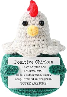 Positive Crochet Chicken, Cute Knitted Rooster Plush Doll with Motivational Card Handmade Emotional Animals Support Cheer Up Gift for Family Friends Easter Home Decor (Green)