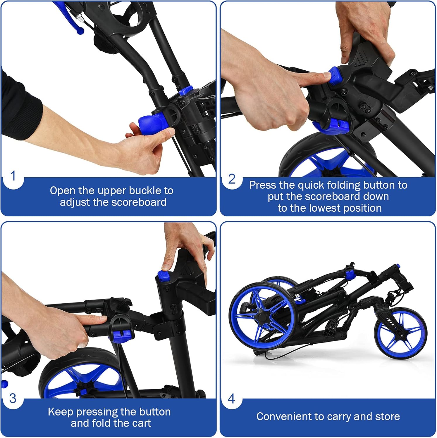 GYMAX Folding Golf Push Cart with Swivel Front Wheel, 3 Wheel Adjustable Golf Pull Cart, Easy Folding Compact Golf Trolley for Clubs