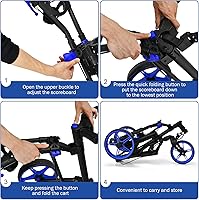 Vista 5 de GYMAX Carrito de golf plegable con rueda delantera giratoria, carrito de golf ajustable de 3 ruedas, carrito de golf compacto fácil de plegar