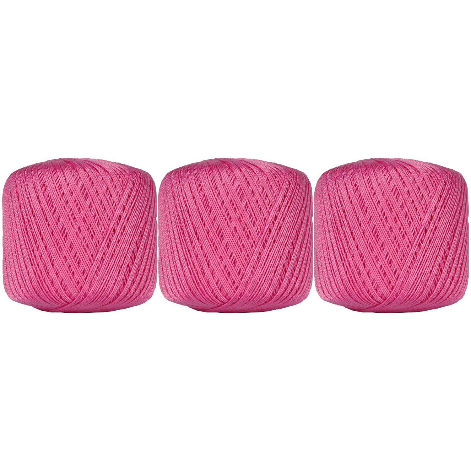 ThreadArt 100% Cotton Crochet Thread Size 10, 3 Ball Pack, Hot Pink 35