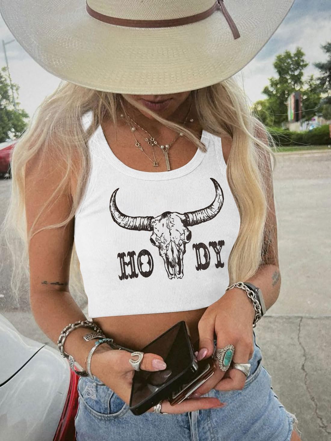 Cowgirl Crop Tank Top for Women Country Concert Tops Cami Western Cowboy Graphic Crop Top - Image 3
