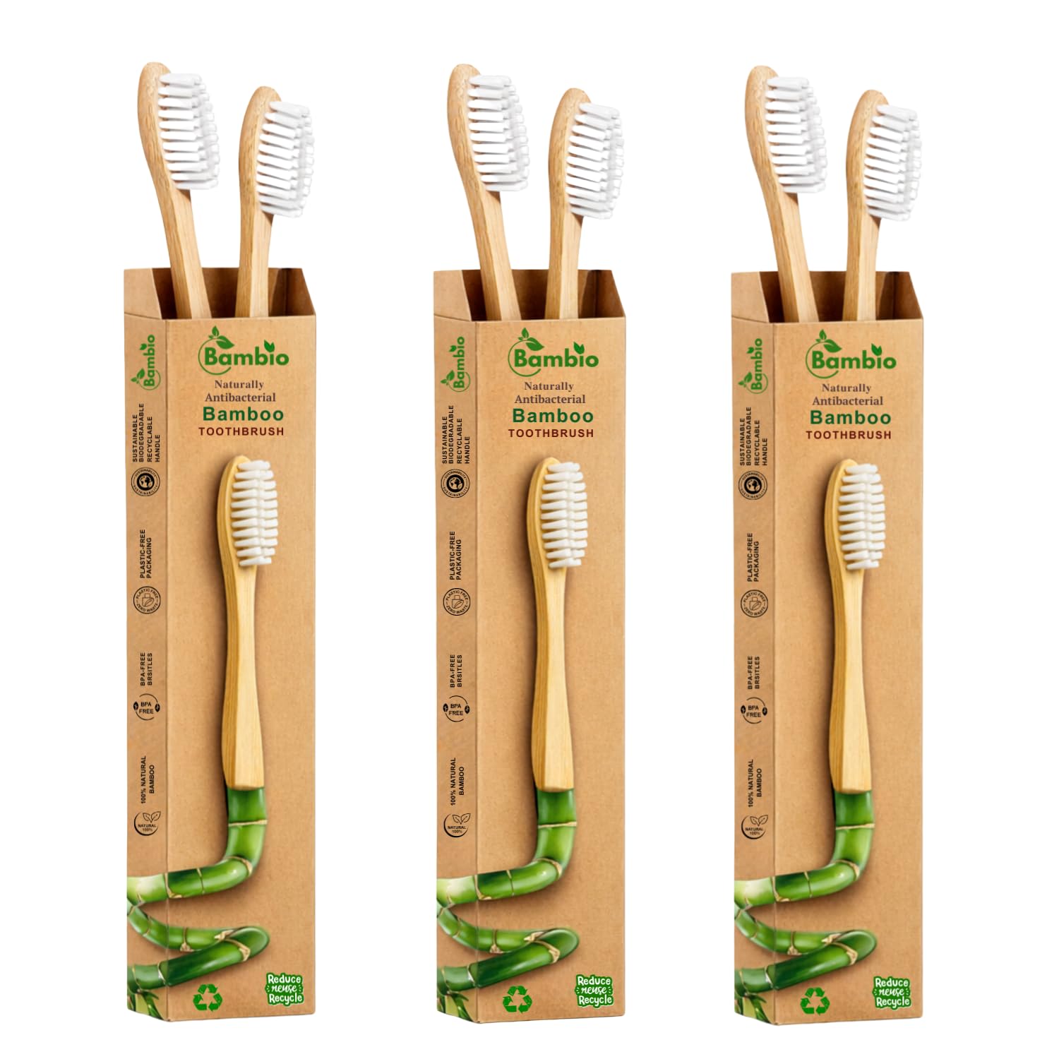 Natural Bamboo Toothbrush with Soft BPA-Free Nylon Bristles, White Bristle, Oval Head, Pack of 6-picture-33