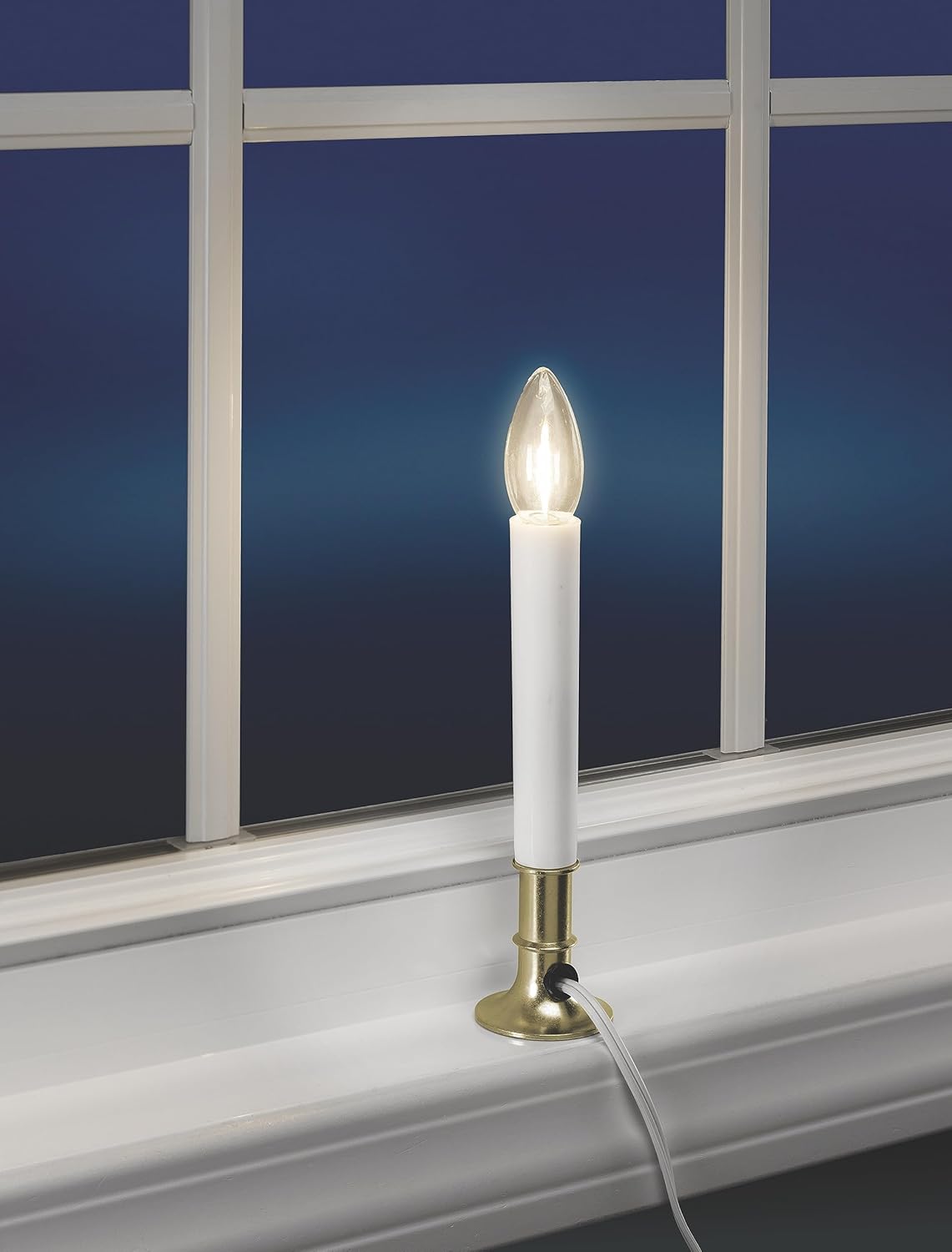 Xodus Innovations AC1120B-8 Electric Plug-in 8.25 inch Flameless Window Candle with Dusk to Dawn Light Sensor Timer, White Candle with Brass Base Pack of 8