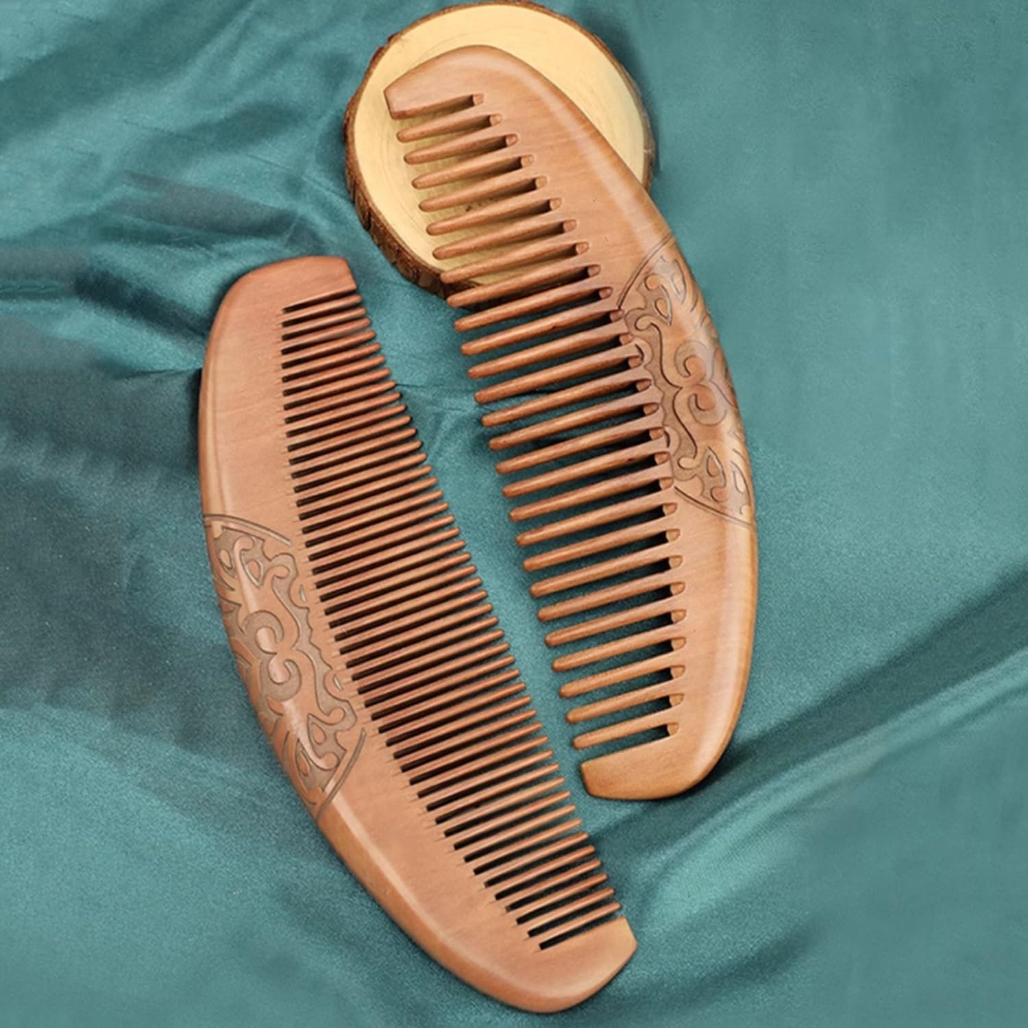 Peine de Madera para el Cabello, Peine de Madera semicircular antiestático, Dientes Anchos y Dientes Finos, desenredante Hecho a Mano de Madera H (Diente Fino A)