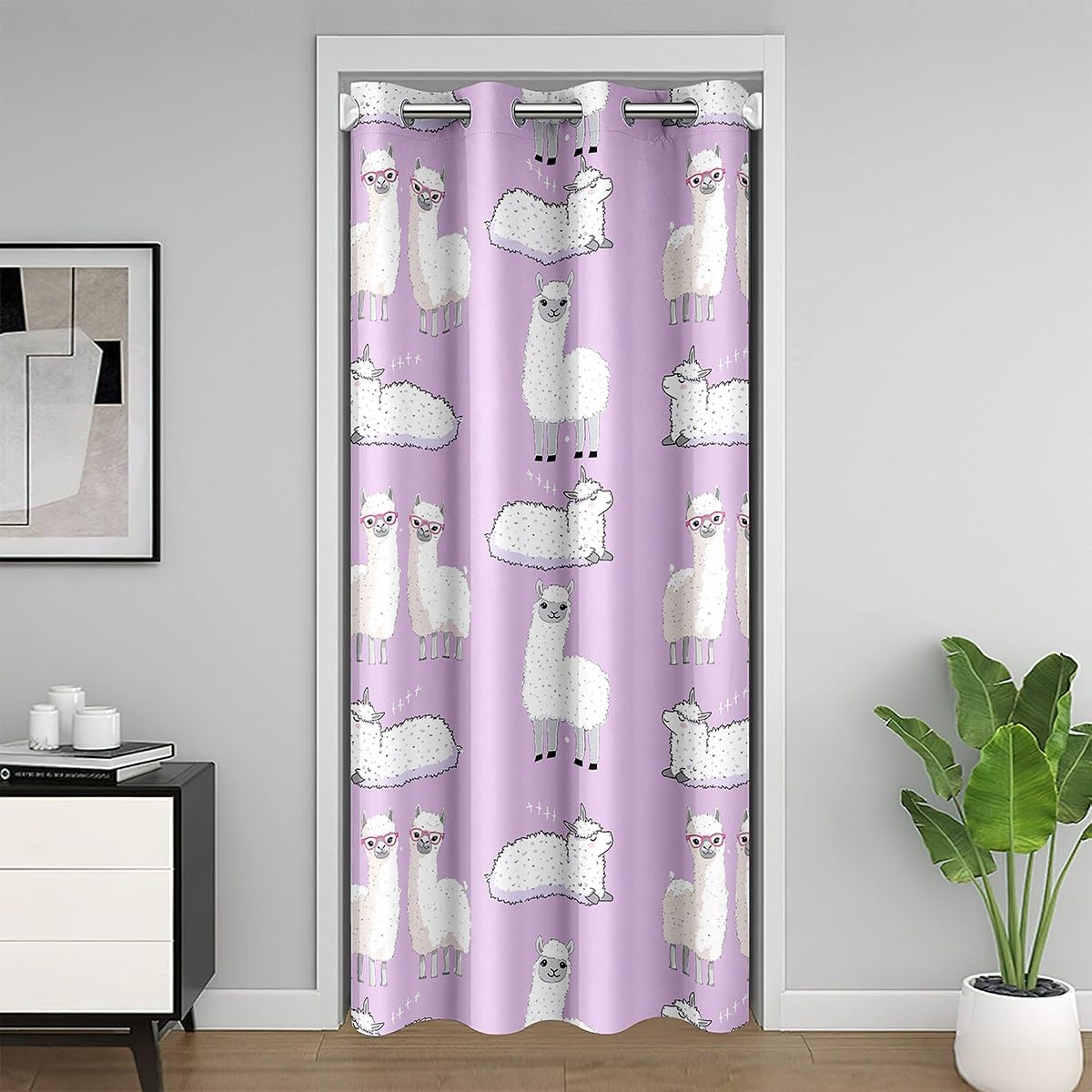 Loussiesd Girls Purple Cute Llama Door Curtain for Doorway Privacy 132x213cm 1 Panel Cartoon Llama Alpaca Closet Cover Boys 3D Animal Room Divider Curtain Washable South American Animals Bedroom
