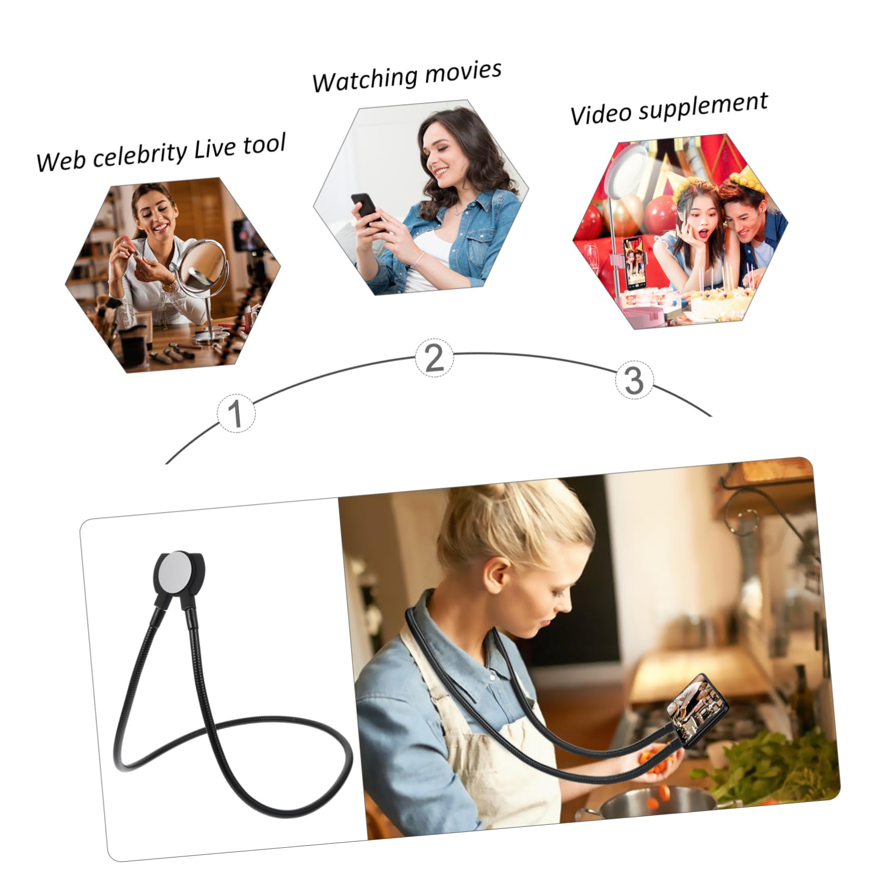 Veemoon Supporto Telefono Magnetico Collo Rotante Gradi Metallo Antiscivolo per Cellulare Supporto Auto Tavolo Vita Guida Visualizzazione Comoda