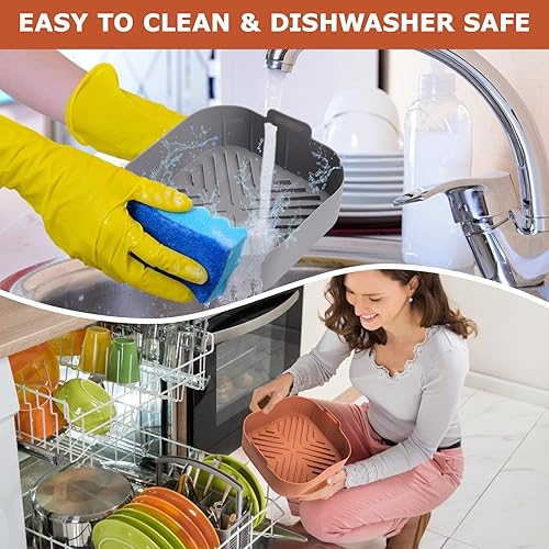 Miniatura 6 de Forros cuadrados de silicona para freidora de aire, 2 unidades reutilizables para freidora de aire para freidoras de aire seguras para alimentos,