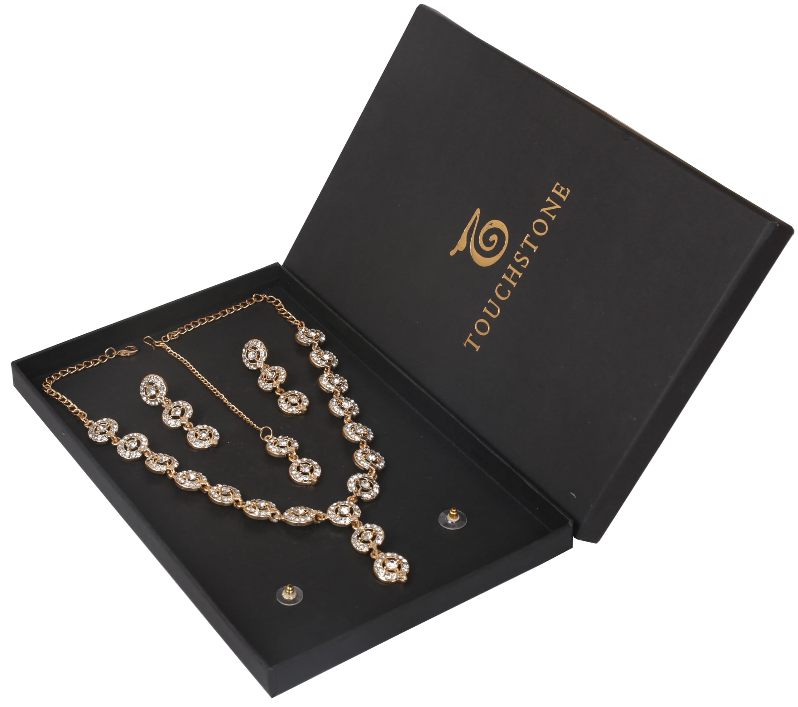 Sunsoul Von Touchstone Indisches Bollywood-Halsketten-Set mit funkelnden Strasssteinen, eleganter Designer-Schmuck, Brautschmuck-Set in Gold- oder Weißton für Damen.