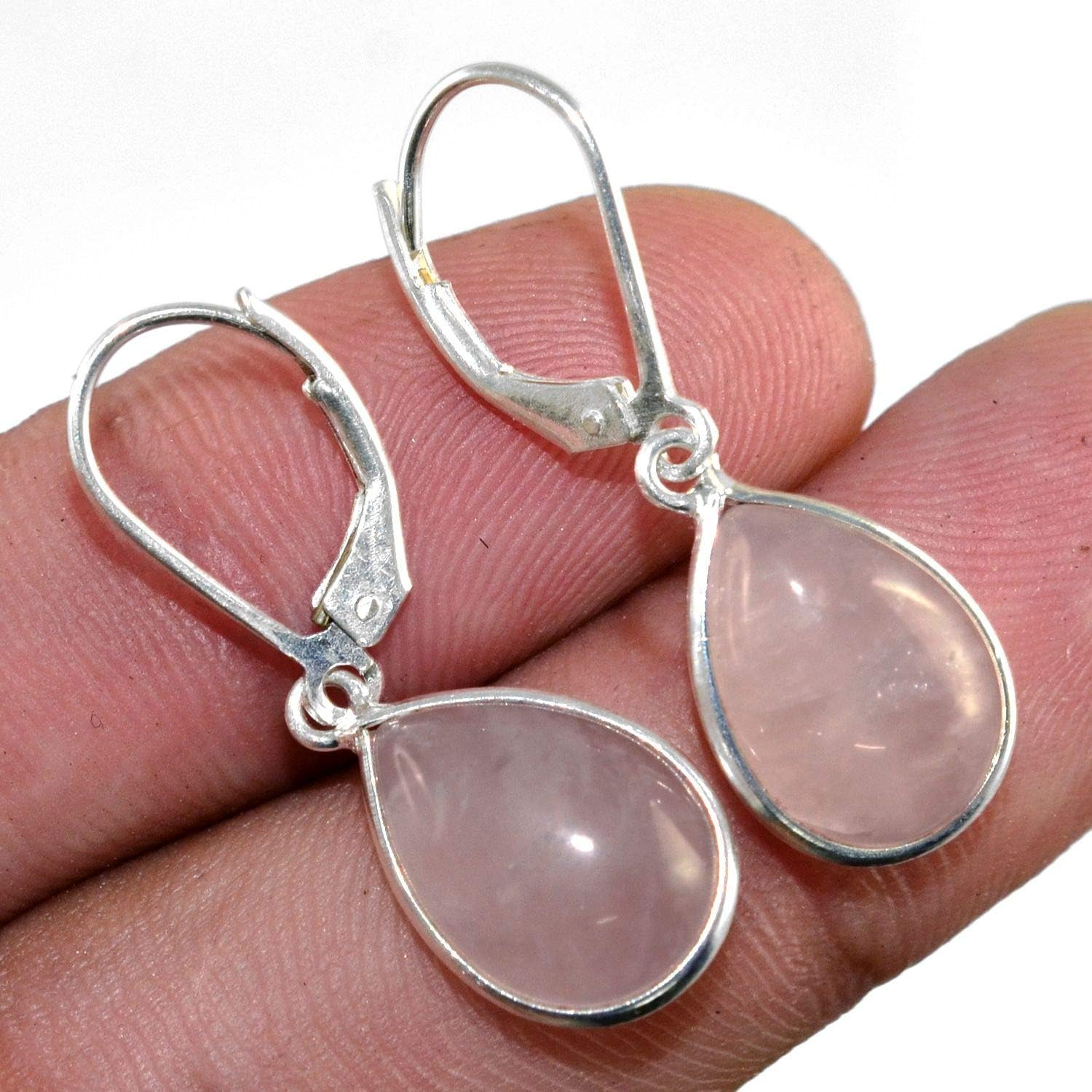 Silver Palace 925 Sterling Silver Natural Rose Quartz Drop Dangle Earrings for Women