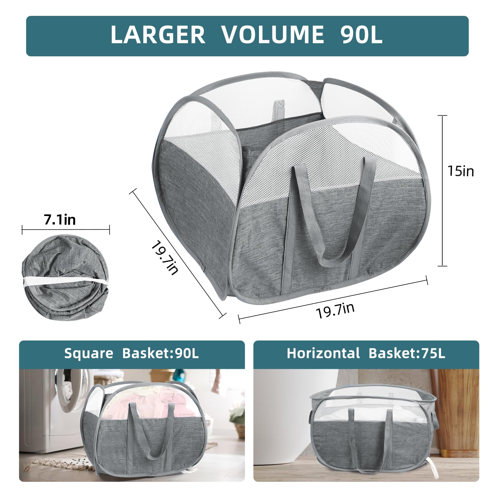 Collapsible Laundry Baskets, 90L Large Foldable Laundry Basket - Image 3