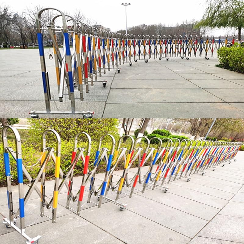Barrière Extensible en Acier Inoxydable avec roulettes, clôture de Circulation rétractable pour marchés, écoles et Routes, argentée 1,1 x 7 m (3,6 x 23 pi) - Solution de