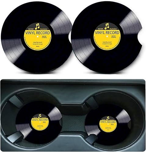 Miniatura 1 de Posavasos de automóvil para portavasos de automóvil, paquete de 2 posavasos de vinilo retro, tapete de goma antideslizante de tamaño universal de
